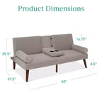 Best Choice Products Fabric Upholstered Convertible Futon w/ Rounded Armrests, Wooden Legs, 2 Cupholders