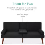 Best Choice Products Fabric Upholstered Convertible Futon w/ Rounded Armrests, Wooden Legs, 2 Cupholders