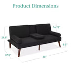 Best Choice Products Fabric Upholstered Convertible Futon w/ Rounded Armrests, Wooden Legs, 2 Cupholders