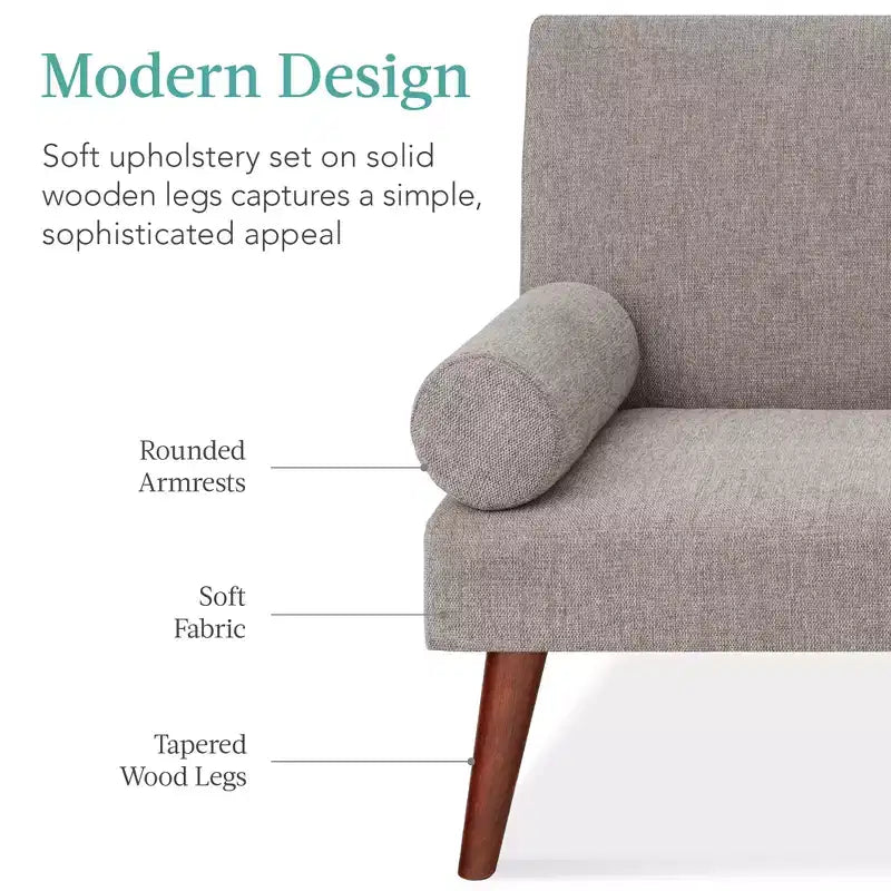 Best Choice Products Fabric Upholstered Convertible Futon w/ Rounded Armrests, Wooden Legs, 2 Cupholders