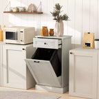 HOMCOM Kitchen Tilt Out Trash Bin Cabinet Free Standing Recycling Cabinet Trash Can Holder With Drawer