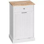 HOMCOM Kitchen Tilt Out Trash Bin Cabinet Free Standing Recycling Cabinet Trash Can Holder With Drawer