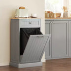 HOMCOM Kitchen Tilt Out Trash Bin Cabinet Free Standing Recycling Cabinet Trash Can Holder With Drawer