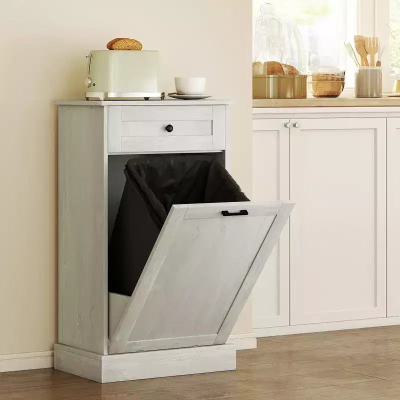 HOMCOM Kitchen Tilt Out Trash Bin Cabinet Free Standing Recycling Cabinet Trash Can Holder With Drawer