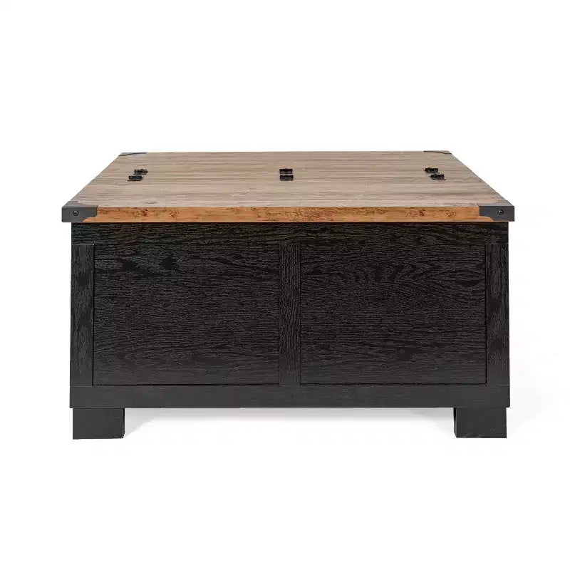 Emma and Oliver Farmhouse Coffee Table with Clamshell Style Hinged Table Top and Hidden Storage