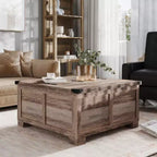 Emma and Oliver Farmhouse Coffee Table with Clamshell Style Hinged Table Top and Hidden Storage