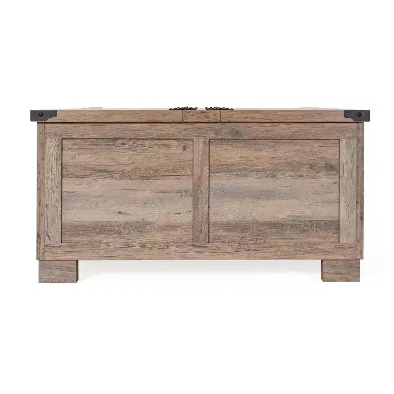 Emma and Oliver Farmhouse Coffee Table with Clamshell Style Hinged Table Top and Hidden Storage