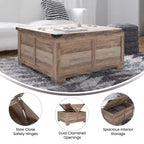 Emma and Oliver Farmhouse Coffee Table with Clamshell Style Hinged Table Top and Hidden Storage