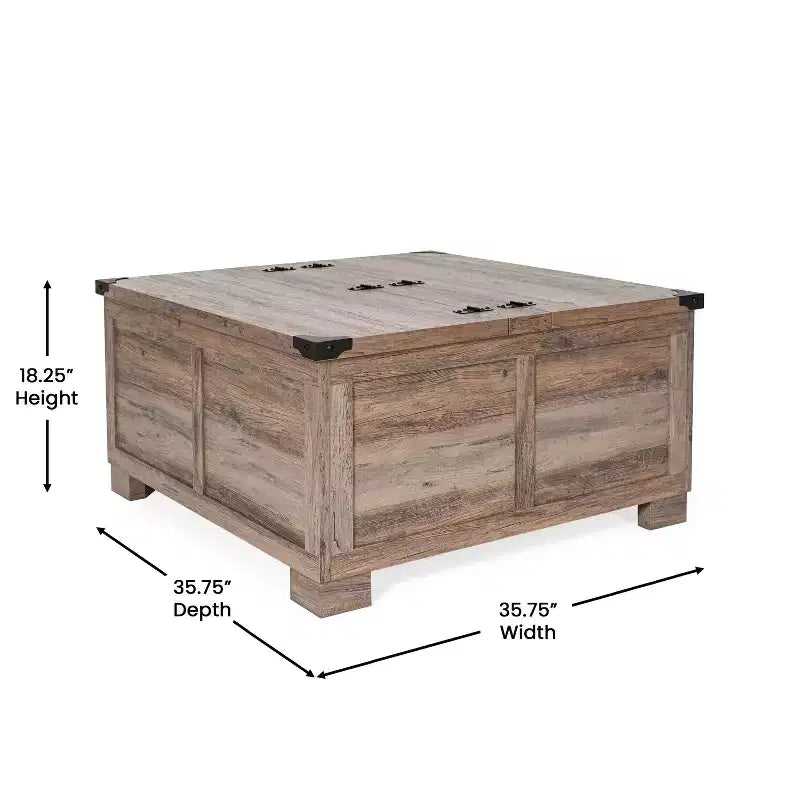 Emma and Oliver Farmhouse Coffee Table with Clamshell Style Hinged Table Top and Hidden Storage