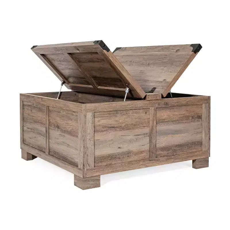 Emma and Oliver Farmhouse Coffee Table with Clamshell Style Hinged Table Top and Hidden Storage