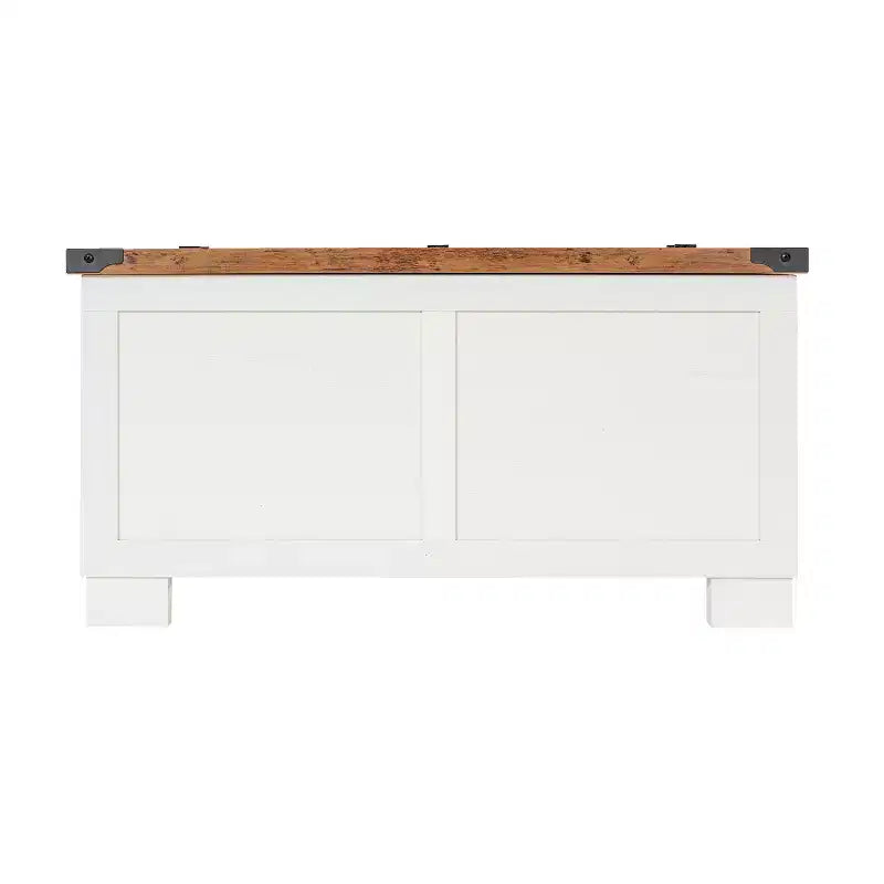 Emma and Oliver Farmhouse Coffee Table with Clamshell Style Hinged Table Top and Hidden Storage