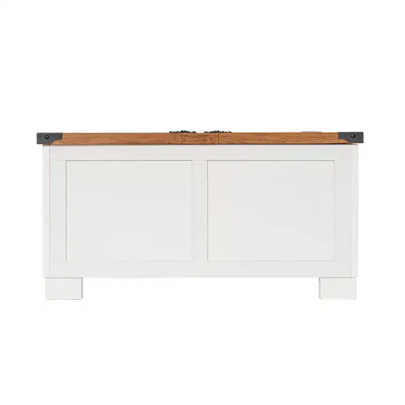 Emma and Oliver Farmhouse Coffee Table with Clamshell Style Hinged Table Top and Hidden Storage