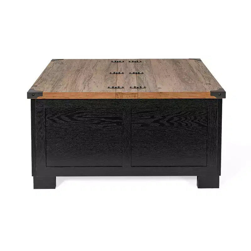 Emma and Oliver Farmhouse Coffee Table with Clamshell Style Hinged Table Top and Hidden Storage