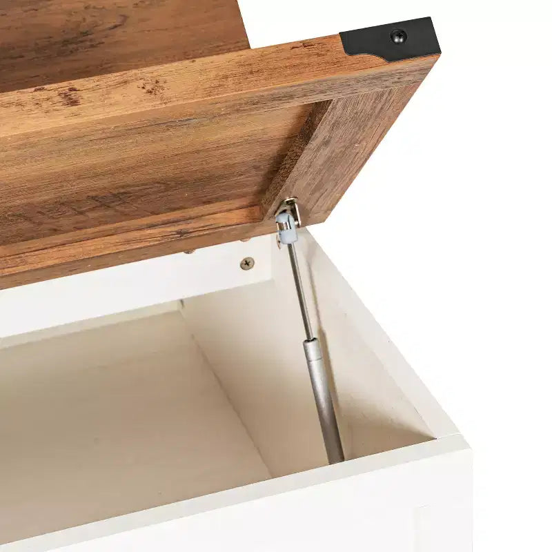 Emma and Oliver Farmhouse Coffee Table with Clamshell Style Hinged Table Top and Hidden Storage