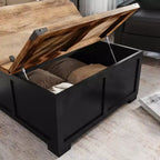 Emma and Oliver Farmhouse Coffee Table with Clamshell Style Hinged Table Top and Hidden Storage
