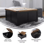Emma and Oliver Farmhouse Coffee Table with Clamshell Style Hinged Table Top and Hidden Storage
