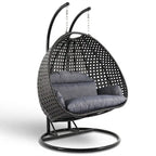 Egg-Shaped Hanging Swing Chair with Metal Stand, Wicker Frame & Cushion ¨C Beige / Charcoal Blue / White / Blue / Antique White / Brown / Canvas, Seats 2