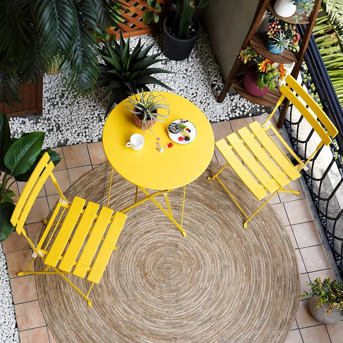 3pc Metal Folding Bistro Set, Weather-Resistant Outdoor/Indoor Conversation Set for Patio, Yard, Garden