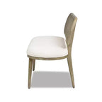 Havana 42 Cane Rattan Upholstered Bench Settee, Ivory White Boucle