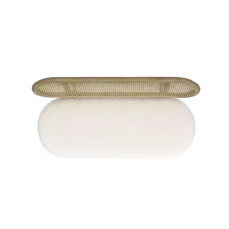 Havana 42 Cane Rattan Upholstered Bench Settee, Ivory White Boucle
