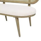 Havana 42 Cane Rattan Upholstered Bench Settee, Ivory White Boucle