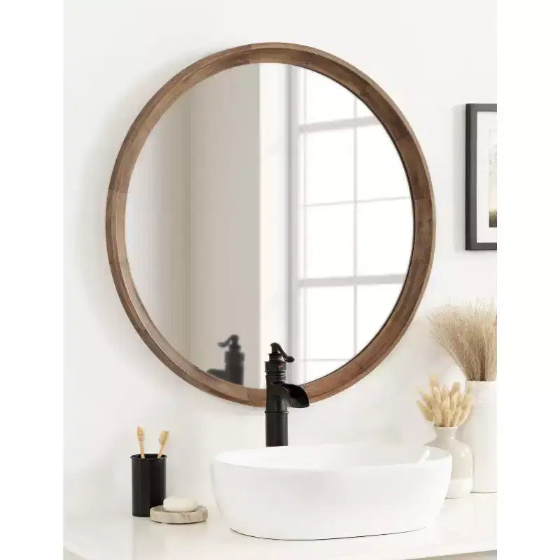 Kate and Laurel Hatherleigh Round Wood Wall Mirror