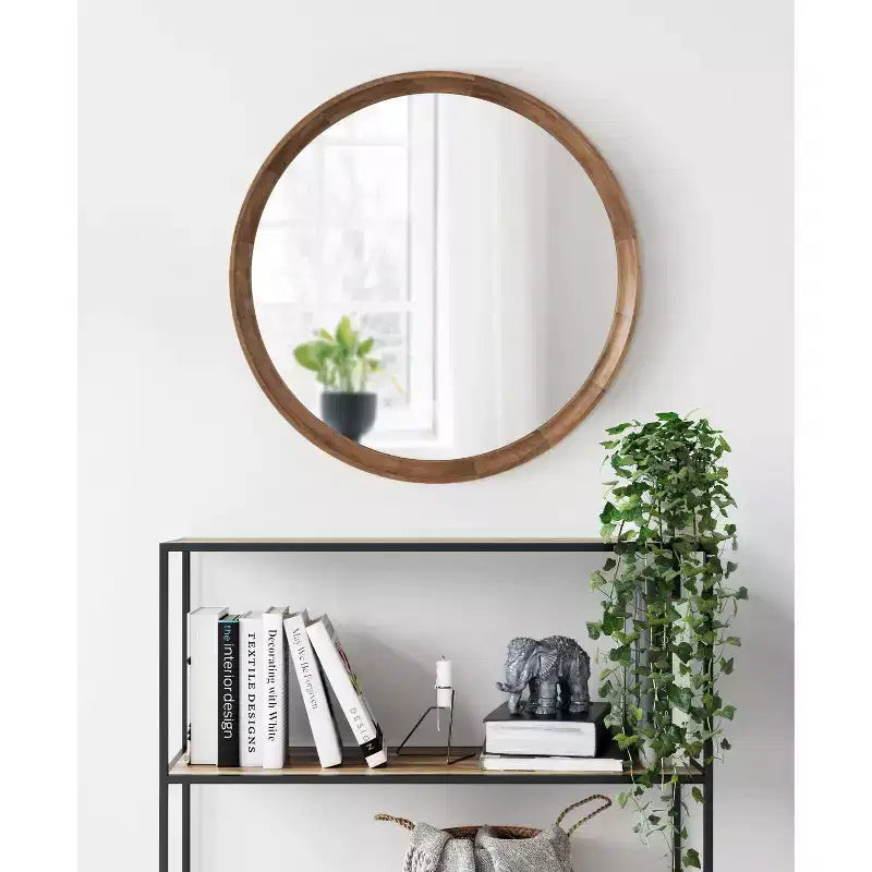 Kate and Laurel Hatherleigh Round Wood Wall Mirror