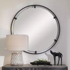Uttermost Round Vanity Decorative Accent Wall Mirror Modern Satin Black Iron Frame 34 Wide for Bathroom Bedroom Living Room Home