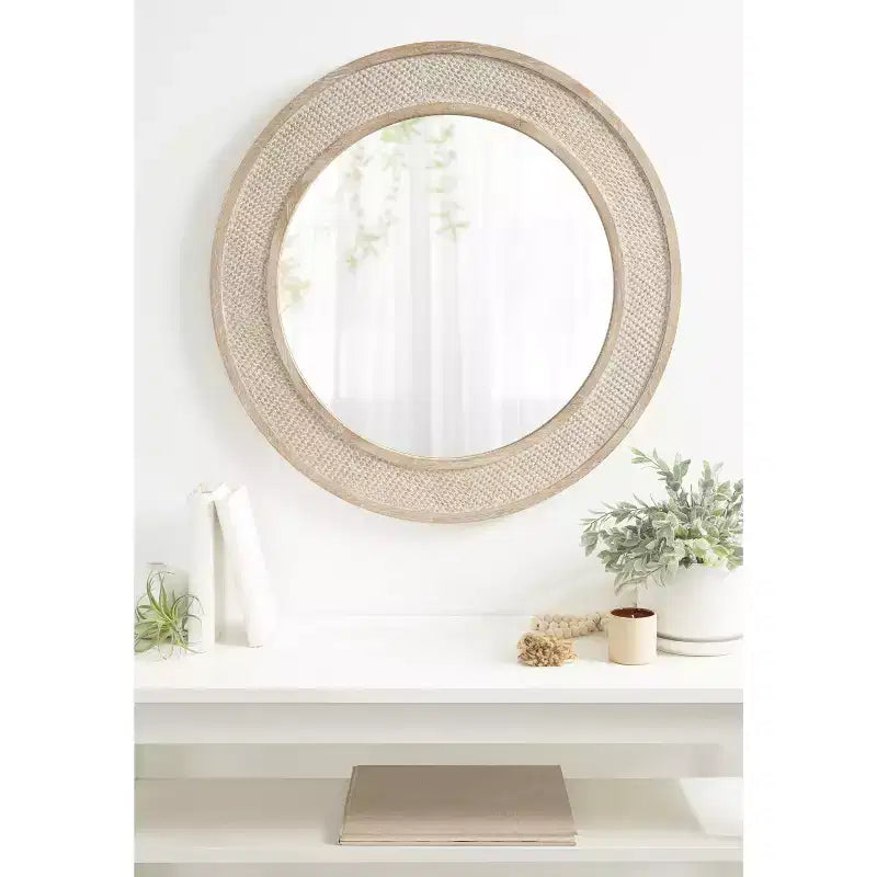 Kate and Laurel Cannondale Round Wood Round Mirror, 28 Diameter, Natural