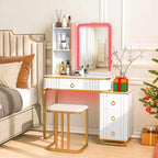 Costway Vanity Table Set with RGB LED Lights Crystal Crush Diamond Mirror Drawers Black/White