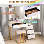 Costway Vanity Table Set with RGB LED Lights Crystal Crush Diamond Mirror Drawers Black/White