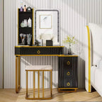 Costway Vanity Table Set with RGB LED Lights Crystal Crush Diamond Mirror Drawers Black/White