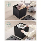SONGMICS 15 Inches Folding Storage Ottoman, Cube Footrest, Coffee Table with Hole Handles, Faux Leather