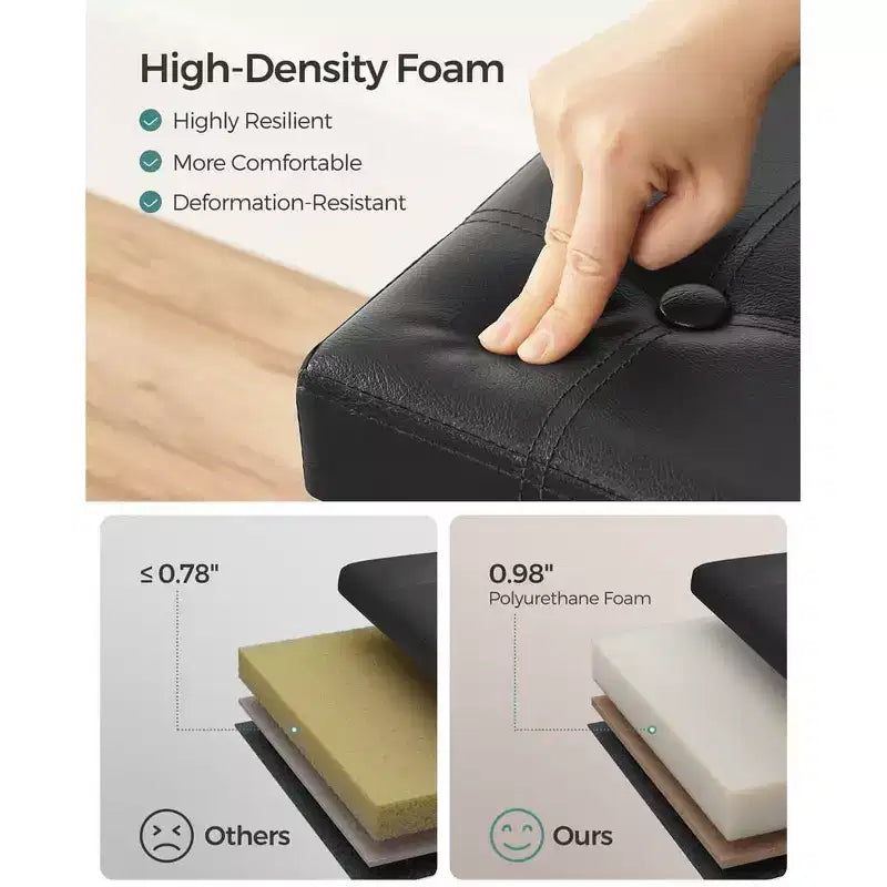 SONGMICS 15 Inches Folding Storage Ottoman, Cube Footrest, Coffee Table with Hole Handles, Faux Leather