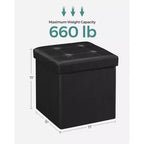 SONGMICS 15 Inches Folding Storage Ottoman, Cube Footrest, Coffee Table with Hole Handles, Faux Leather