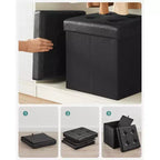 SONGMICS 15 Inches Folding Storage Ottoman, Cube Footrest, Coffee Table with Hole Handles, Faux Leather