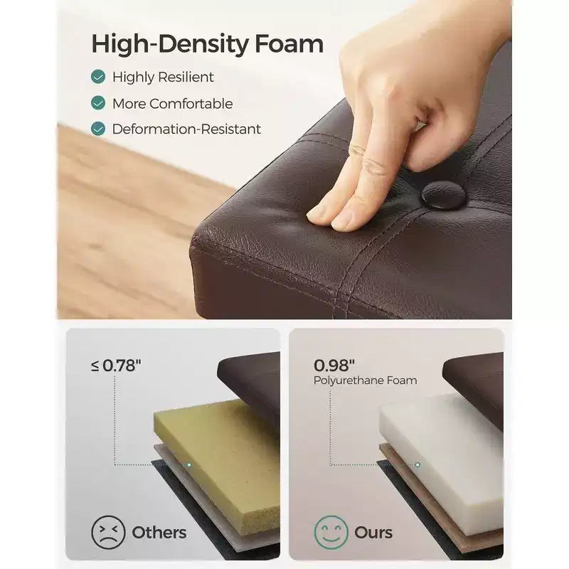 SONGMICS 15 Inches Folding Storage Ottoman, Cube Footrest, Coffee Table with Hole Handles, Faux Leather