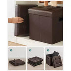SONGMICS 15 Inches Folding Storage Ottoman, Cube Footrest, Coffee Table with Hole Handles, Faux Leather