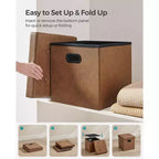 SONGMICS 15 Inches Folding Storage Ottoman, Cube Footrest, Coffee Table with Hole Handles, Faux Leather