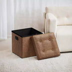 SONGMICS 15 Inches Folding Storage Ottoman, Cube Footrest, Coffee Table with Hole Handles, Faux Leather