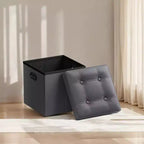 SONGMICS 15 Inches Folding Storage Ottoman, Cube Footrest, Coffee Table with Hole Handles, Faux Leather