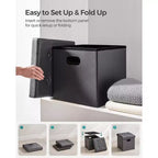 SONGMICS 15 Inches Folding Storage Ottoman, Cube Footrest, Coffee Table with Hole Handles, Faux Leather