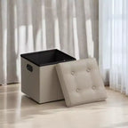 SONGMICS 15 Inches Folding Storage Ottoman, Cube Footrest, Coffee Table with Hole Handles, Faux Leather