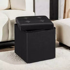 SONGMICS 15 Inches Folding Storage Ottoman, Cube Footrest, Coffee Table with Hole Handles, Faux Leather