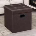 SONGMICS 15 Inches Folding Storage Ottoman, Cube Footrest, Coffee Table with Hole Handles, Faux Leather