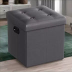 SONGMICS 15 Inches Folding Storage Ottoman, Cube Footrest, Coffee Table with Hole Handles, Faux Leather