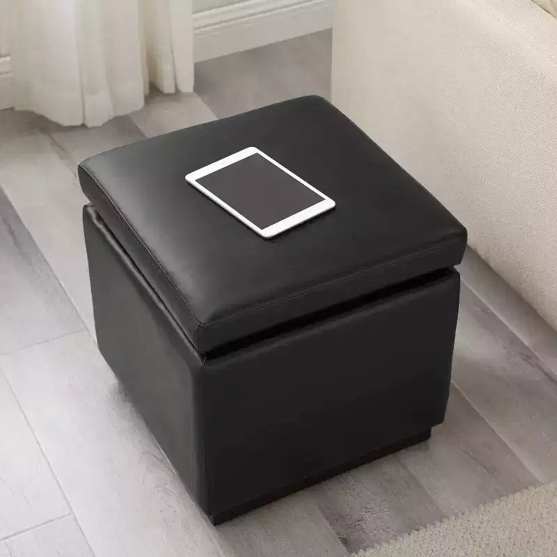Lucinda Square Faux Leather Ottoman - Linon