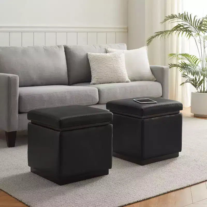 Lucinda Square Faux Leather Ottoman - Linon