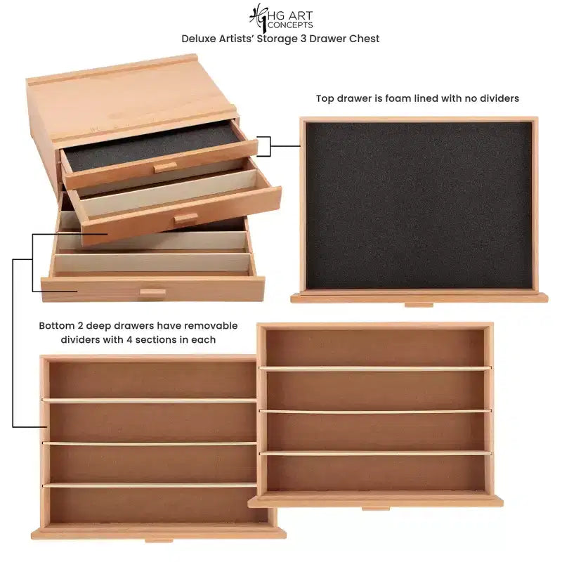 HG Art Concepts Artists Storage Chests - Premium Studio Organizer for Paint Tubes, Brushes, Pencils, Markers, & More!