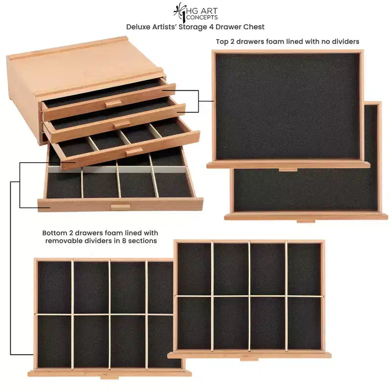 HG Art Concepts Artists Storage Chests - Premium Studio Organizer for Paint Tubes, Brushes, Pencils, Markers, & More!